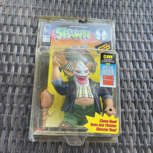 Todd McFarlane Spawn Clown Head Violator Action Figure 1994 with comic - New