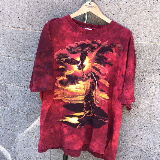 90s vtg THE MOUNTAIN brand NATIVE RED T SHIRT bird 1996 LARGE