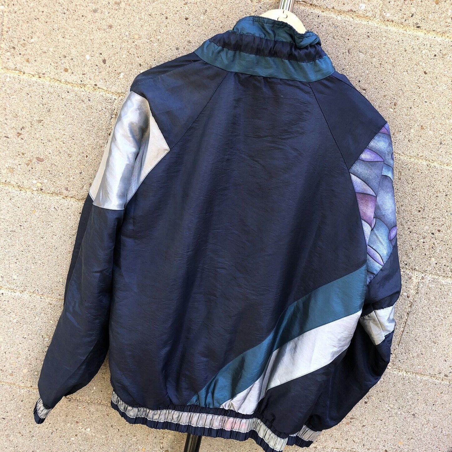 OutBrook Women's Small Vintage Full Zip Up Nylon Blend Windbreaker Jacket Navy