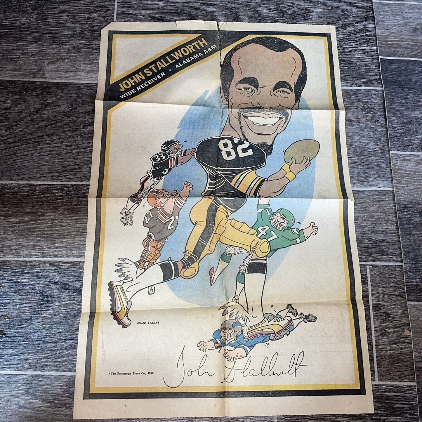 Vintage 1980 Pittsburgh Steelers John Stallworth Caricature by Chuck Livolsi
