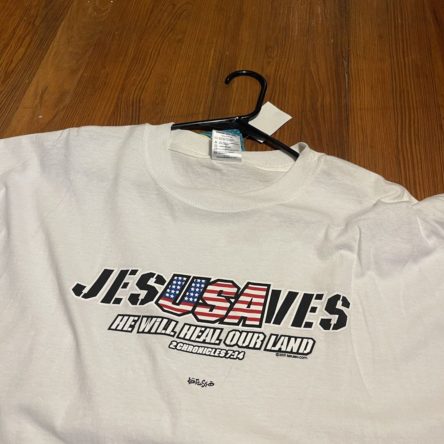 Vintage Jesus Shirt Adult Xxl White Jesus Saves USA 9/11 2001 Men