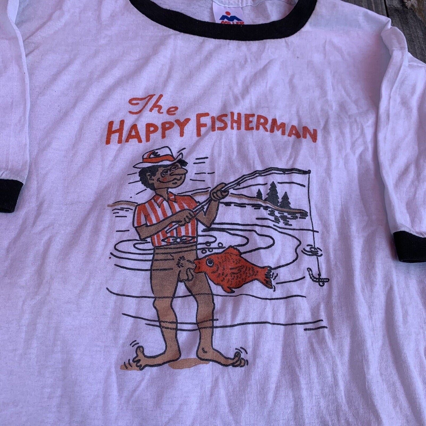 Vintage 80s 90s The Happy Fisherman T-Shirt XXL Novelty Crude Humor Parody Tee