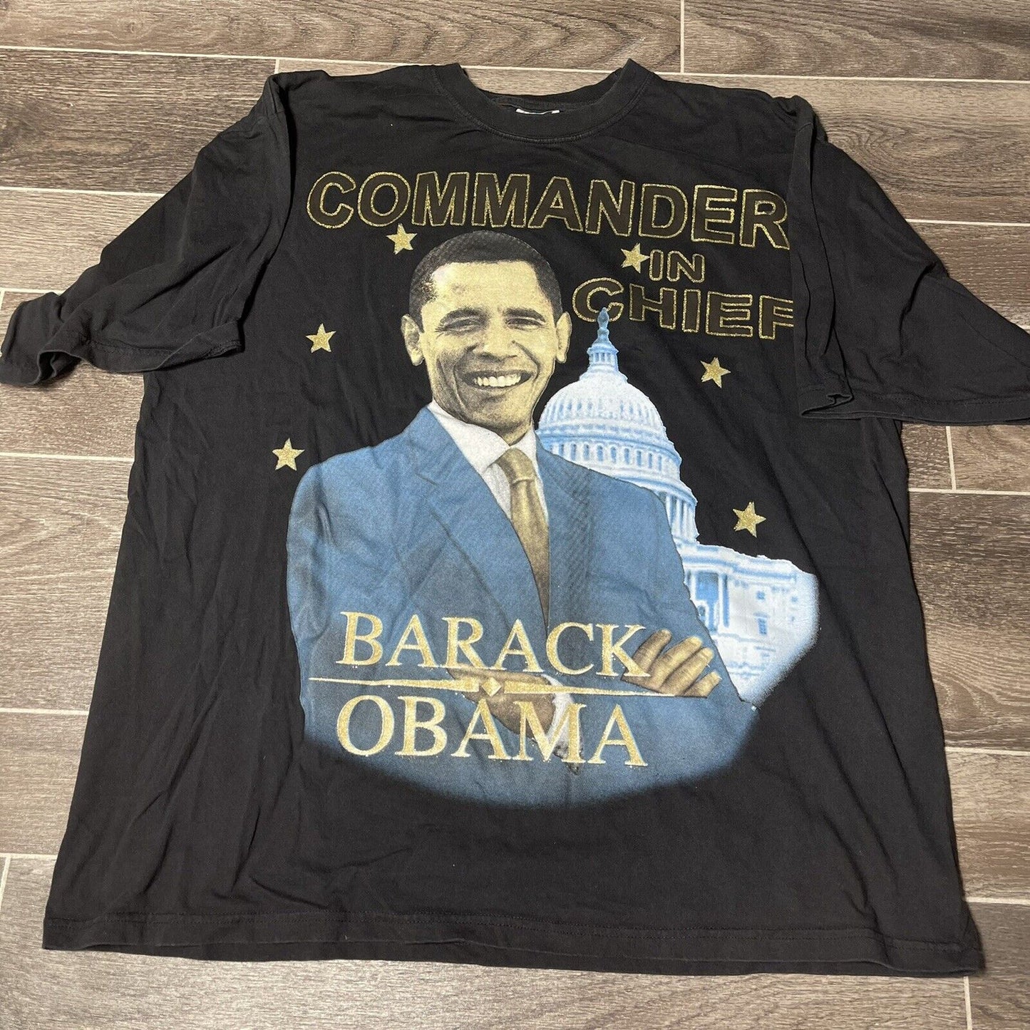44th President United States Obama Commander In Chief Black T-Shirt Size 2XL