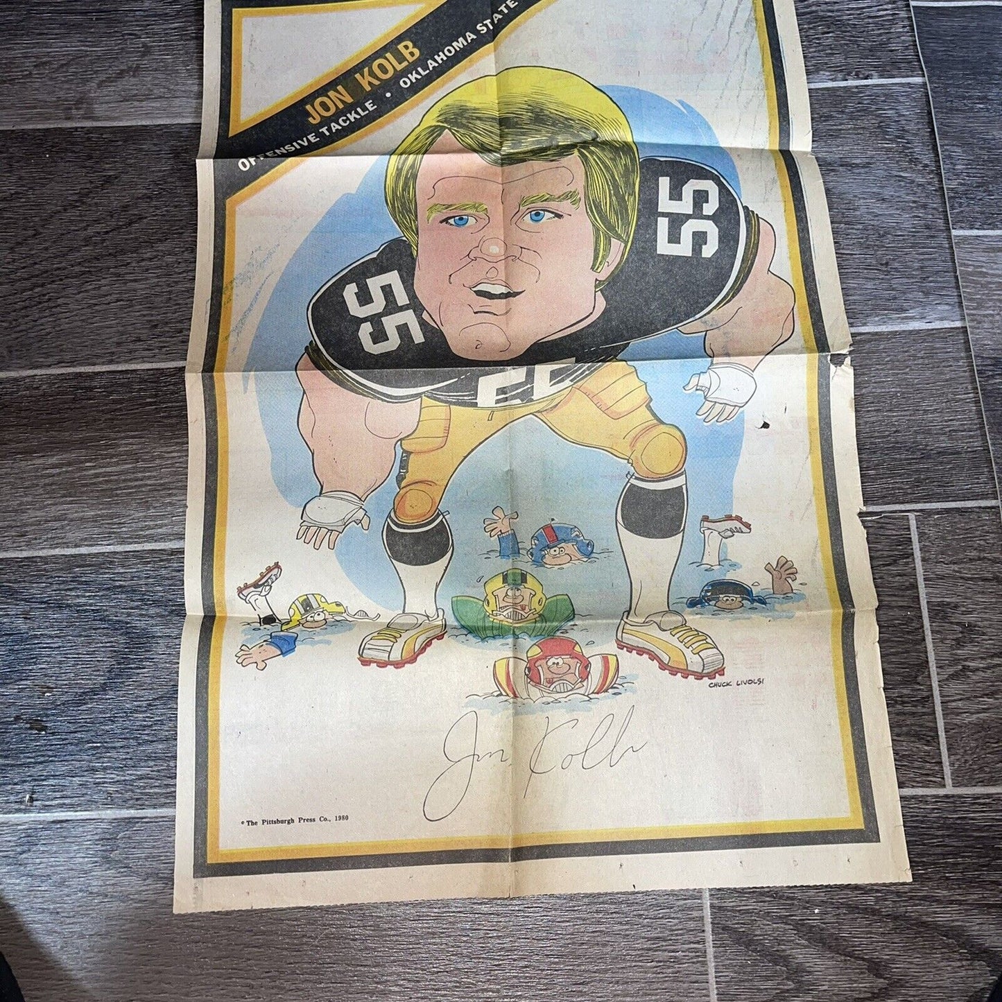 Vintage 1980 Pittsburgh Steelers Jon Kolb Caricature by Chuck Livolsi