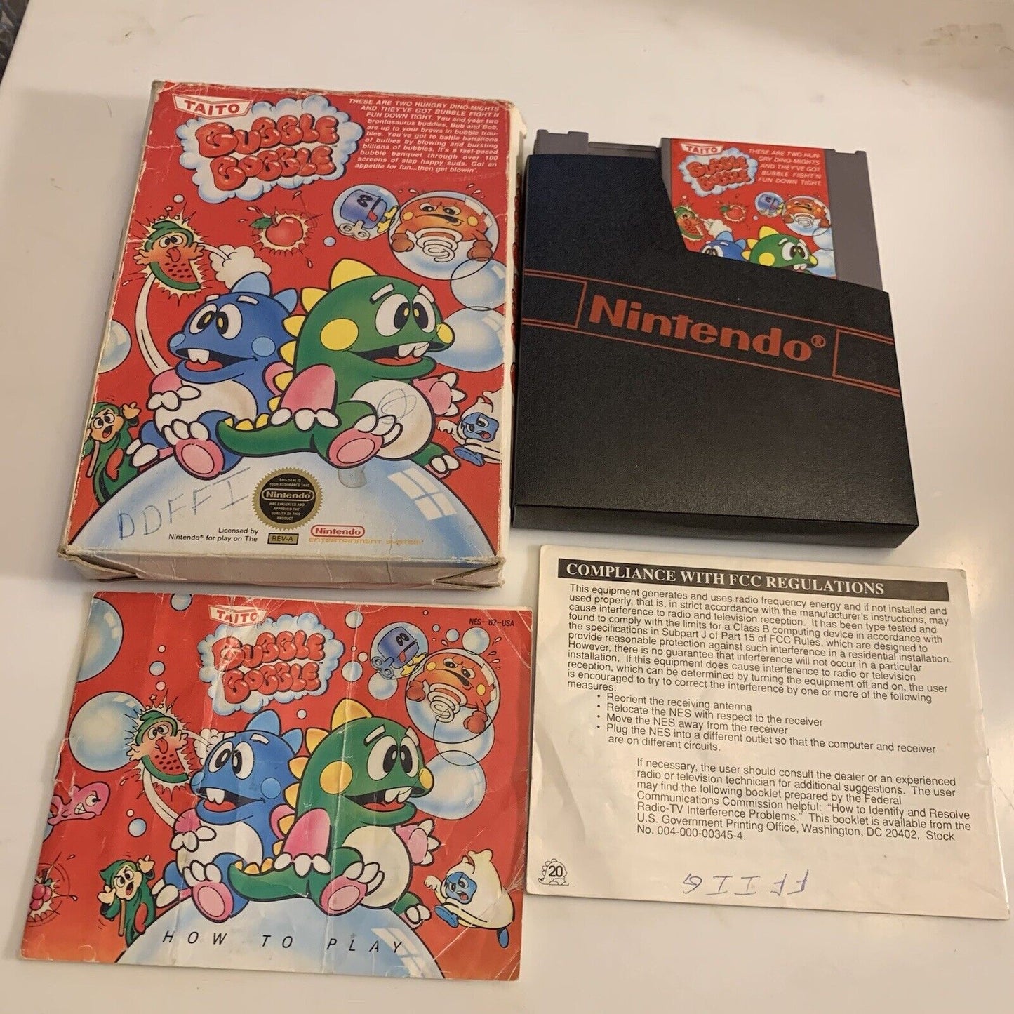 Bubble Bobble NES CIB Complete Game Manual Box Nintendo Sleeve Styrofoam TAITO