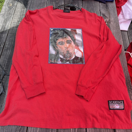 Scarface Clothing Co. Mens Graphic Print Long Sleeves Red T Shirt Size 2xl