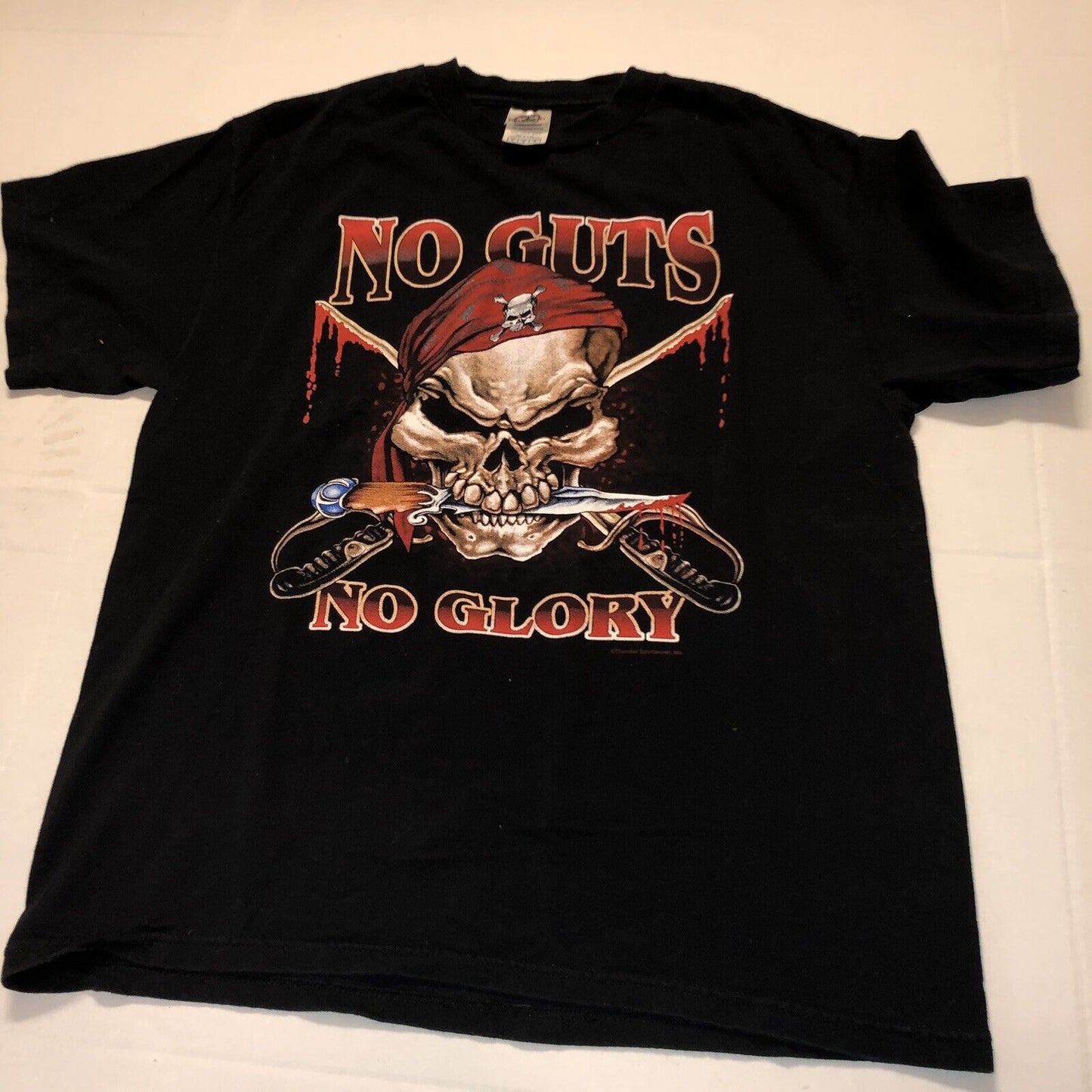 VTG Thunder Sportswear Inc T Shirt Pirate No Guts No Glory T Shirt 90s Large