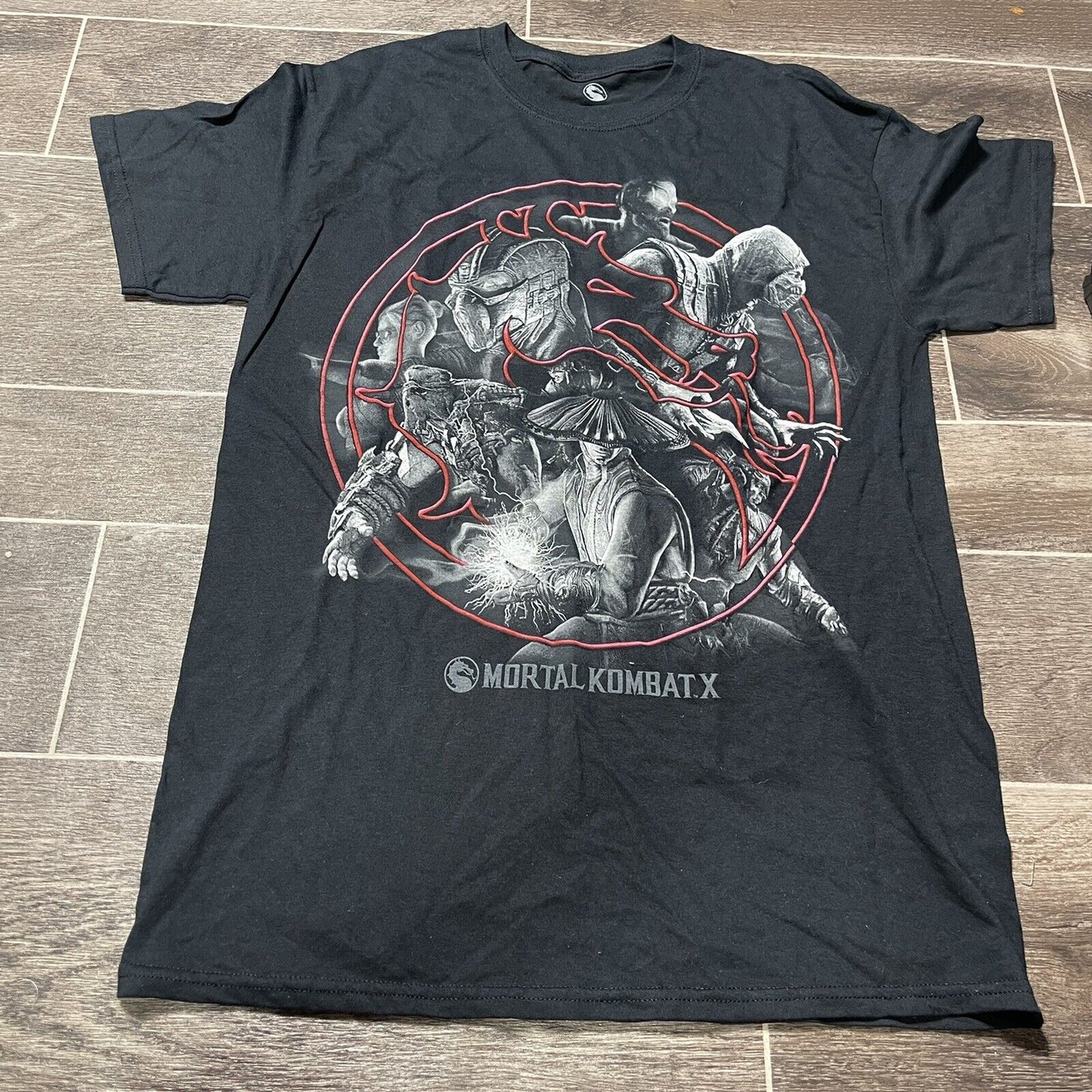 Men's Black Mortal Kombat X Charatcter Graphic Short Sleeve Cotton Shirt Size M