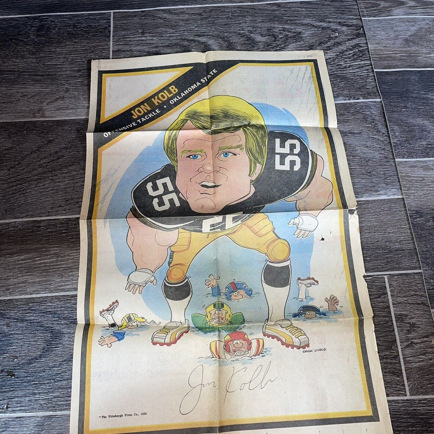 Vintage 1980 Pittsburgh Steelers Jon Kolb Caricature by Chuck Livolsi