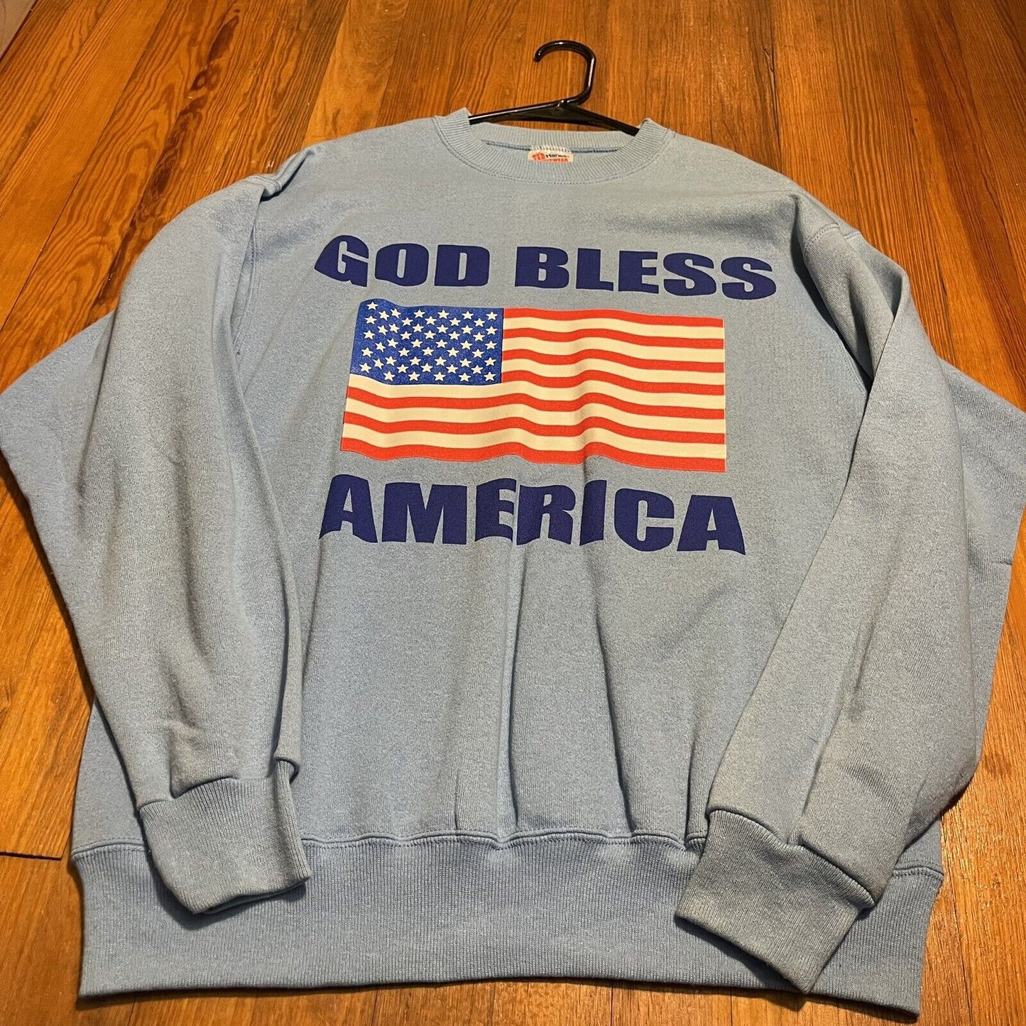 Vintage God Bless America Flag Sweatshirt American Adult Size Large Black 90s