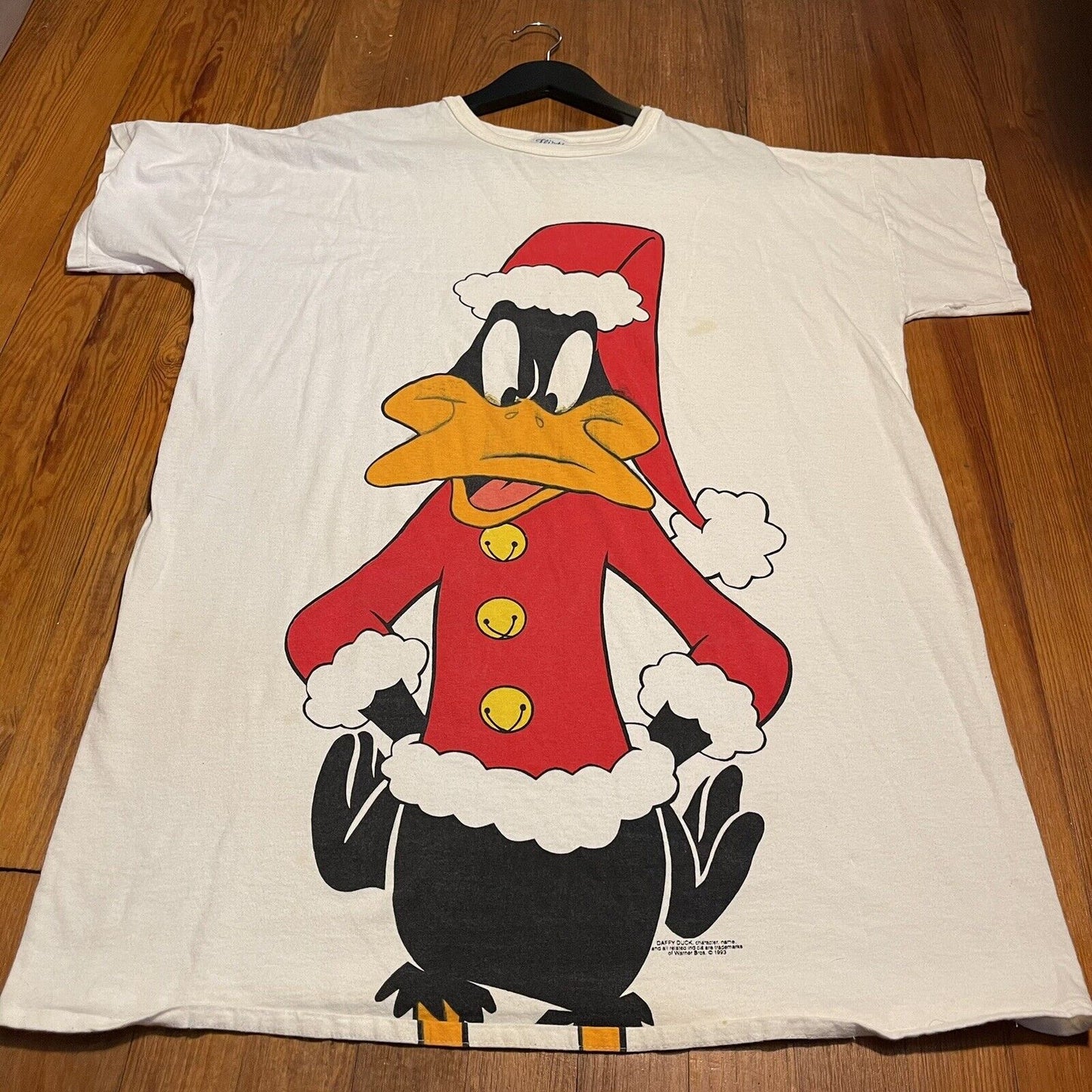 vintage 90s Looney Tunes Daffy Duck Santa Sleep Shirt T-Shirt 1993 Pajama X-Mas