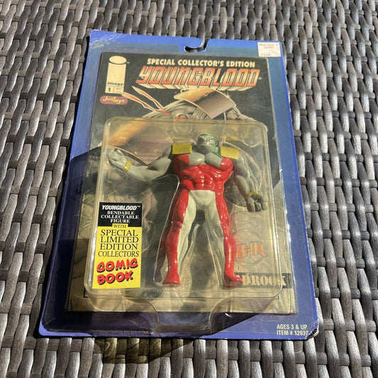 Youngblood Bend-Ems Badrock Bendable Action Figure With Comic Book 1995 NEW