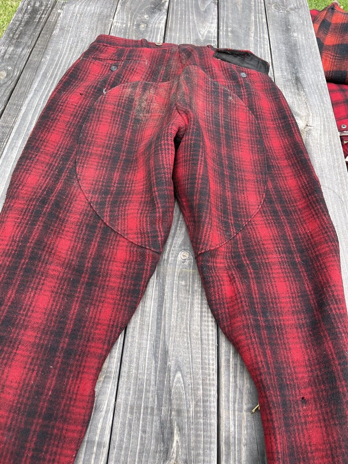 VTG 1930s/1940s WOOLRICH Red/Black Plaid Hunting Suspender Pants ~ Sz 34 RARE