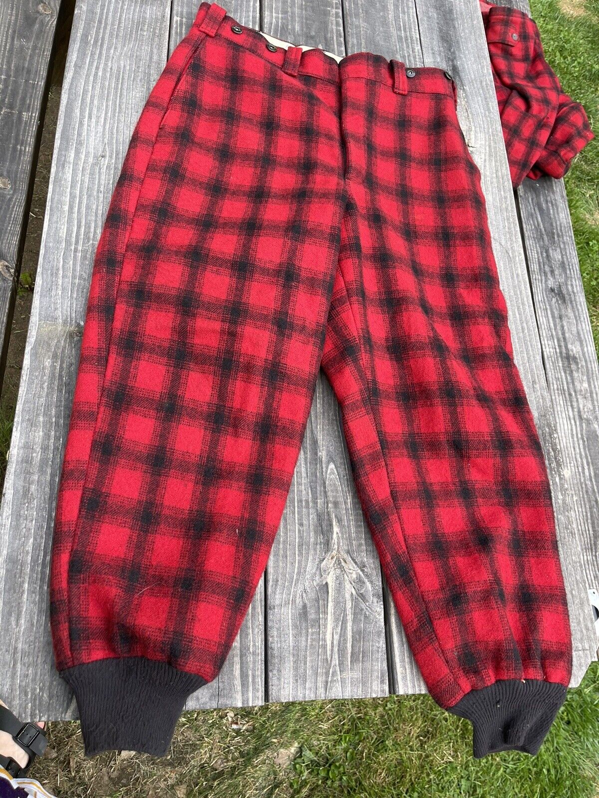 Vintage Woolrich Pants Mens 34 Buffalo Plaid Red Black Hunting Wool Mackinaw USA