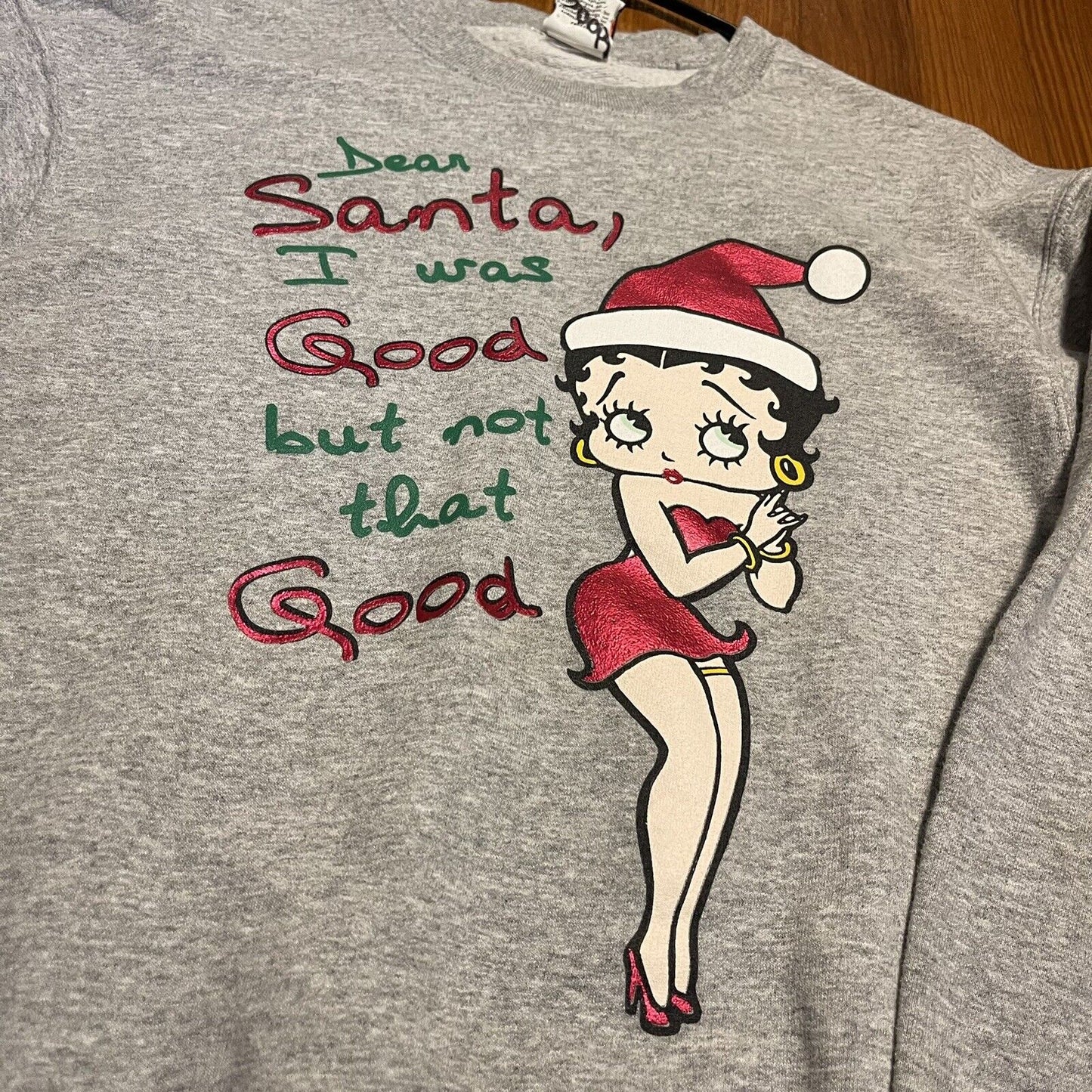 Vintage Betty Boop Sweatshirt Mens XL Gray Christmas Santa Cartoon 2004 Sweater