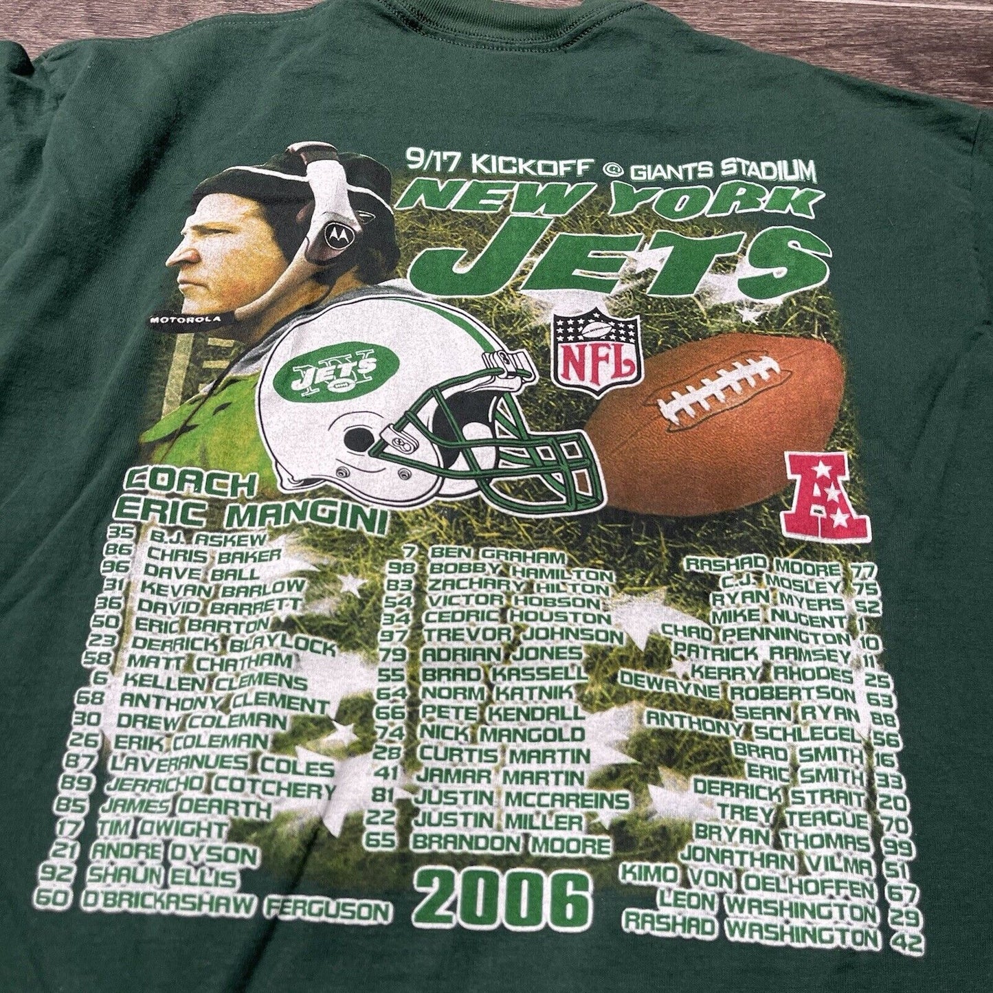 Mens New York Jets SS TShirt 2006 Kick Off @ Giants Stadium Green Graphics, Xxl